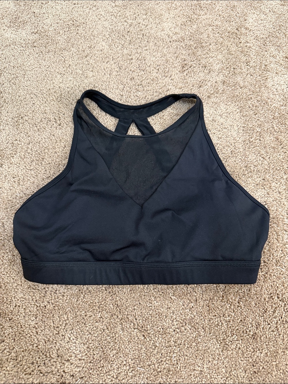Black High-Neck Mesh Panel Sports Bra